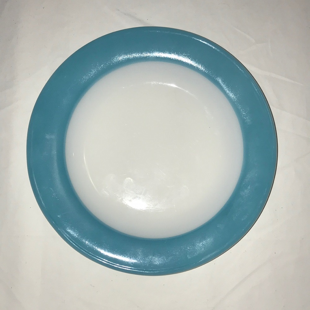 Vintage PYREX Turquoise Aqua Blue Rim Ceramic Side Plate